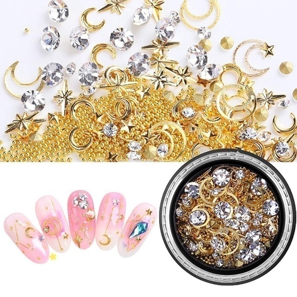 6 Boxes 3d Nail Rhinestones And Studs Gold Nail Rivets Set Nail Crystals - Picture 1 of 6
